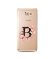Pembe Çiçekli Harf Tasarım Süper Şeffaf Silikon Telefon Kılıfı Samsung C9  B-Har