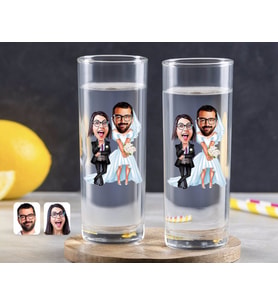 BK Gift Kişiye Özel Renkli Baskılı Sevgililer Karikatürlü İkili Vodka Bardağı-16 (Beyaz)