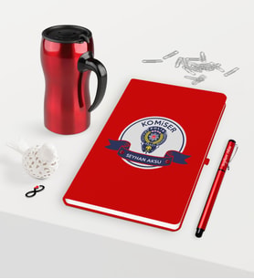 BK Gift Kişiye Özel Komiser Temalı Kırmızı Defter Kalem Termos Mug Seti - 1 (Model 1)