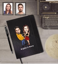 Kişiye Özel Sevgili Karikatürlü Siyah Defter Kalem Hediye Seti  Model 7