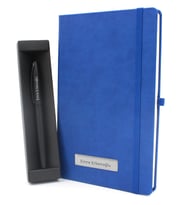 Kişiye Özel Mavi Defter & Kalın Metal Roller Kalem Hediye Seti (Siyah)