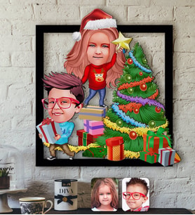 BK Gift Kişiye Özel Yeni Yıl Kız Kardeş Erkek Kardeş Karikatürlü 3D Ahşap Tablo-1 (Beyaz)