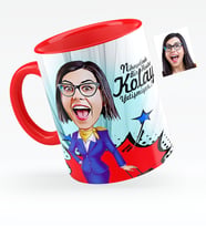 BK Gift Kişiye Özel Hostes Karikatürlü Kırmızı Kupa Bardak  2