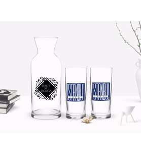 BK Gift Kişiye Özel Renkli Baskılı İstanbul Tasarımlı İkili Rakı Bardağı ve Karaf Hediye Seti-2 (Model 1)