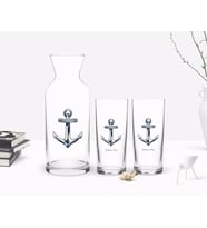 BK Gift Kişiye Özel Renkli Baskılı Çapa Figürlü İkili Rakı Bardağı ve Karaf Hediye Seti-1 (Beyaz)