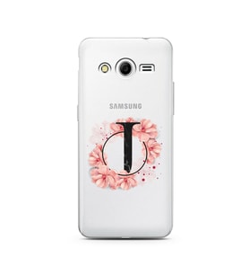 Pembe Çiçekli Harf Tasarım Süper Şeffaf Silikon Telefon Kılıfı Samsung Core 2 J-