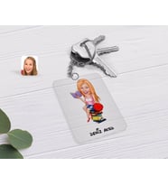 BK Gift Kişiye Özel Kadın Öğrenci Karikatürlü Şeffaf Pleksi Anahtarlık-1 (Beyaz)