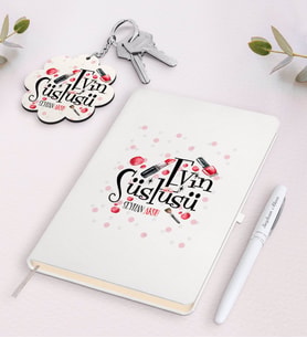 BK Gift Kişiye Özel Evin Süslüsü Beyaz Defter Kalem ve Anahtarlık Hediye Seti-4 (Model 1)