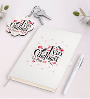 BK Gift Kişiye Özel Evin Süslüsü Beyaz Defter Kalem ve Anahtarlık Hediye Seti-4 (Model 1)