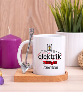 Elektrik Teknisyeni Ahşap Altlıklı Beyaz Kupa Bardak