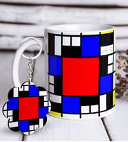 BK Gift Kişiye Özel Mondrian Beyaz Kupa ve Anahtarlık Hediye Seti-4 (Model 1)