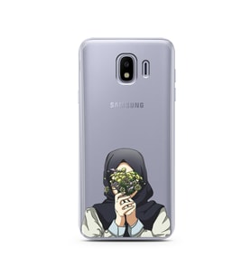 Kapalı Çiçekli Kız Tasarımlı Süper Şeffaf Silikon Telefon Kılıfı Samsung J4