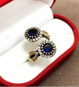 Safir Taşlı 925 Ayar Otantik Gümüş Bayan Yüzük