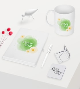 Kadınlar Gününe Özel Beyaz Defter Kalem Kupa Ayna Seti - 14