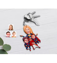 BK Gift Kişiye Özel Süper Anne ve Süper Çocuk Karikatürlü Ahşap Anahtarlık-1