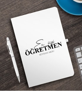 BK Gift Kişiye Özel En İyi Öğretmen Beyaz Defter ve Kalem Hediye Seti-16, Öğretmene Hediye, Öğretmenler Günü