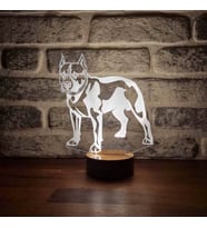 Pitbull Figürlü Dekoratif Hediye Led Masa Lambası 7 Işık Rengi Ahşap Taban