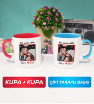 İkili Sevgiliye Sevgililer Günü Hediyesi 9 Kupa Bardak Kırmızı Mavi