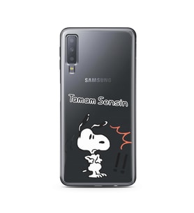 Snoopy Tasarımlı Süper Şeffaf Silikon Telefon Kılıfı Samsung A7 (2018)
