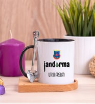 Jandarma Ahşap Altlıklı Siyah Kupa Bardak