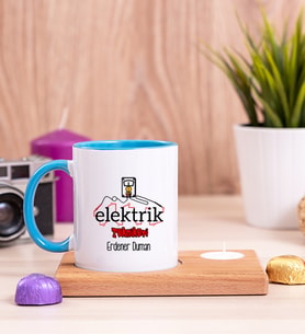 Elektrik Teknikeri Ahşap Altlıklı Mumlu Mavi Kupa Bardak