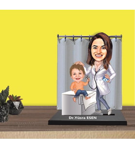 Kişiye Özel Bayan Çocuk Doktoru Karikatürlü Ahşap Biblo