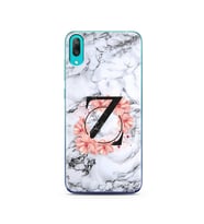 Mermer Çiçekli Harf Tasarım Süper Şeffaf Silikon Telefon Kılıfı Huawei Y7 Pro 20