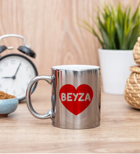 İsim Yazılı Kırmızı Kalpli Silver Kupa Bardak