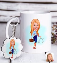 BK Gift Kişiye Özel Bayan Avukat Karikatürlü Beyaz Kupa ve Anahtarlık Hediye Seti-3 (Model 1)