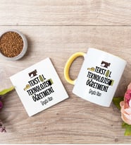Tekstil Teknolojisi Öğretmeni Sarı Kupa Bardak Ve Bardak Altlığı Seti