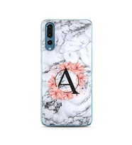 Mermer Çiçekli Harf Tasarım Süper Şeffaf Silikon Telefon Kılıfı Huawei P20 Pro  
