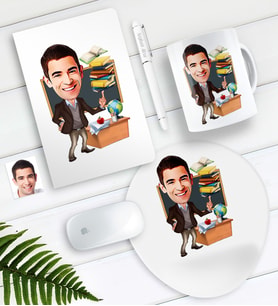 BK Gift Kişiye Özel Bay Öğretmen Karikatürlü Defter Kalem Kupa Mouse Pad Seti-2 (Model 1)