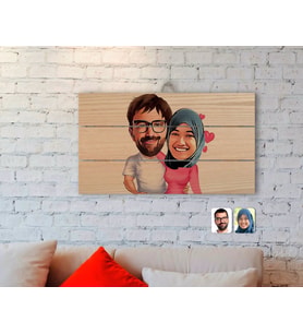 BK Gift Kişiye Özel Sevgililer Karikatürlü Otantik Ahşap Palet Tablo-58
