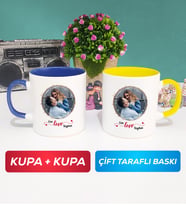 İkili Sevgiliye Sevgililer Günü Hediyesi 11 Kupa Bardak Lacivert Sarı