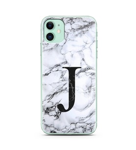 Iphone 11 Beyaz Mermer Harf Tasarımlı Telefon Kılıfı J-Harfi 