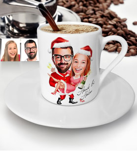 BK Gift Kişiye Özel Yılbaşı Temalı Sevgililer Karikatürlü Türk Kahvesi Fincanı - 2