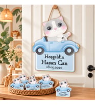 Kişiye Özel Bebek Kapı Süsü Ve 50 Adet Magnet Seti Arabakedi