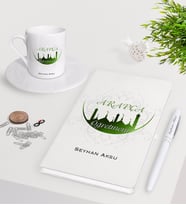 BK Gift Kişiye Özel Arapça Öğretmeni Beyaz Defter Kalem Türk Kahvesi Fincanı Seti-2 (Model 1)