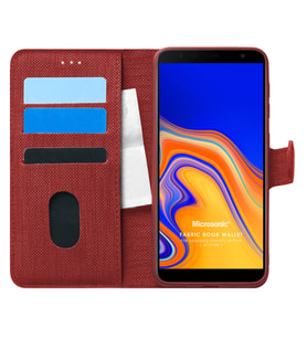 Microsonic Samsung Galaxy J4 Plus Kılıf Fabric Book Wallet Kırmızı