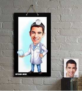 BK Gift Kişiye Özel Bay Diş Hekimi Karikatür Ahşap Tablo  3