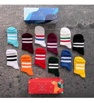 Socks Stations 12'li Tenis Çift Çizgi Renkli Desenli Çorap Kutusu
