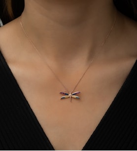 Papatya Silver Yusufçuk Kolye Renkli Taşlı Rose Gold Kaplama 925 Ayar Gümüş