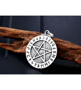 Paslanmaz Çelik Viking Rune Harfler Pentagram Yıldız Kolye -Pentagram Kolye