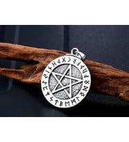 Paslanmaz Çelik Viking Rune Harfler Pentagram Yıldız Kolye -Pentagram Kolye