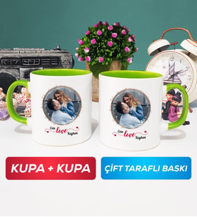 İkili Sevgiliye Sevgililer Günü Hediyesi 11 Kupa Bardak Yeşil