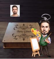 Kişiye Özel Ressam Karikatürlü Ahşap Anahtarlık Kutulu  Bay-1