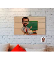 BK Gift Kişiye Özel Erkek Öğretmen Karikatürlü Otantik Ahşap Palet Tablo-1