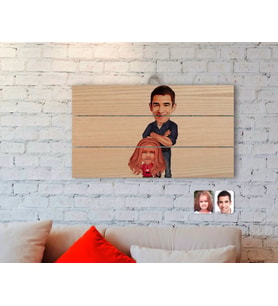 BK Gift Kişiye Özel Baba Kız Karikatürlü Otantik Ahşap Palet Tablo-1
