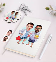 BK Gift Kişiye Özel Kankalar Karikatürlü Beyaz Defter Kalem ve Anahtarlık Hediye Seti (Model 1)