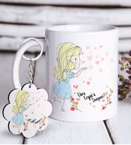BK Gift Kişiye Özel Sevgililer Günü Beyaz Kupa ve Anahtarlık Hediye Seti-60 (Model 1)